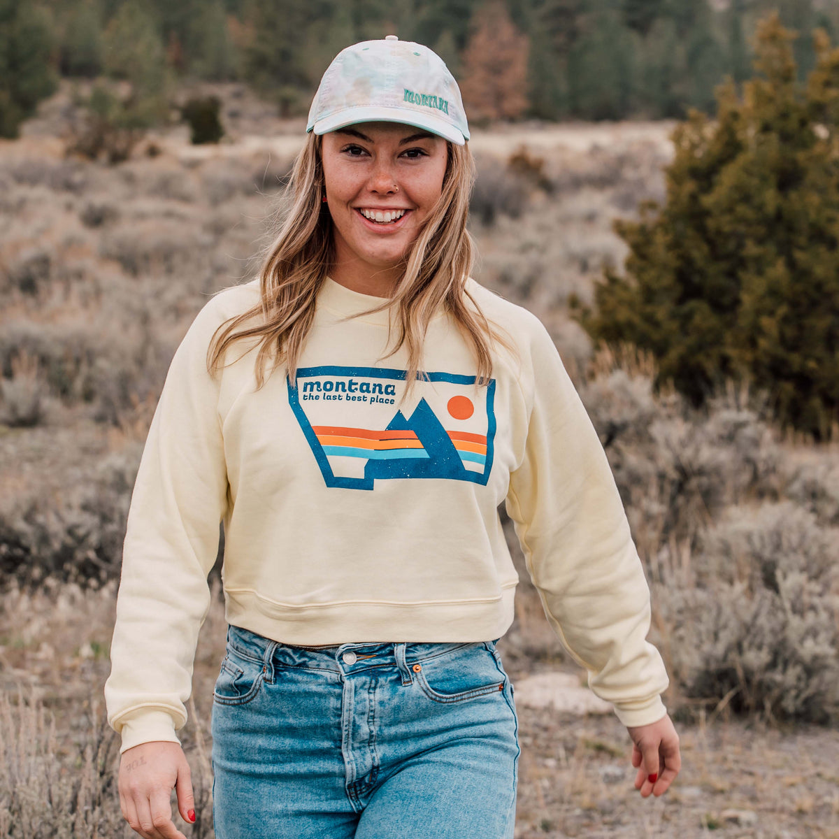 Vintage Mountain Lines Crop Crewneck - MONTANA SHIRT CO.